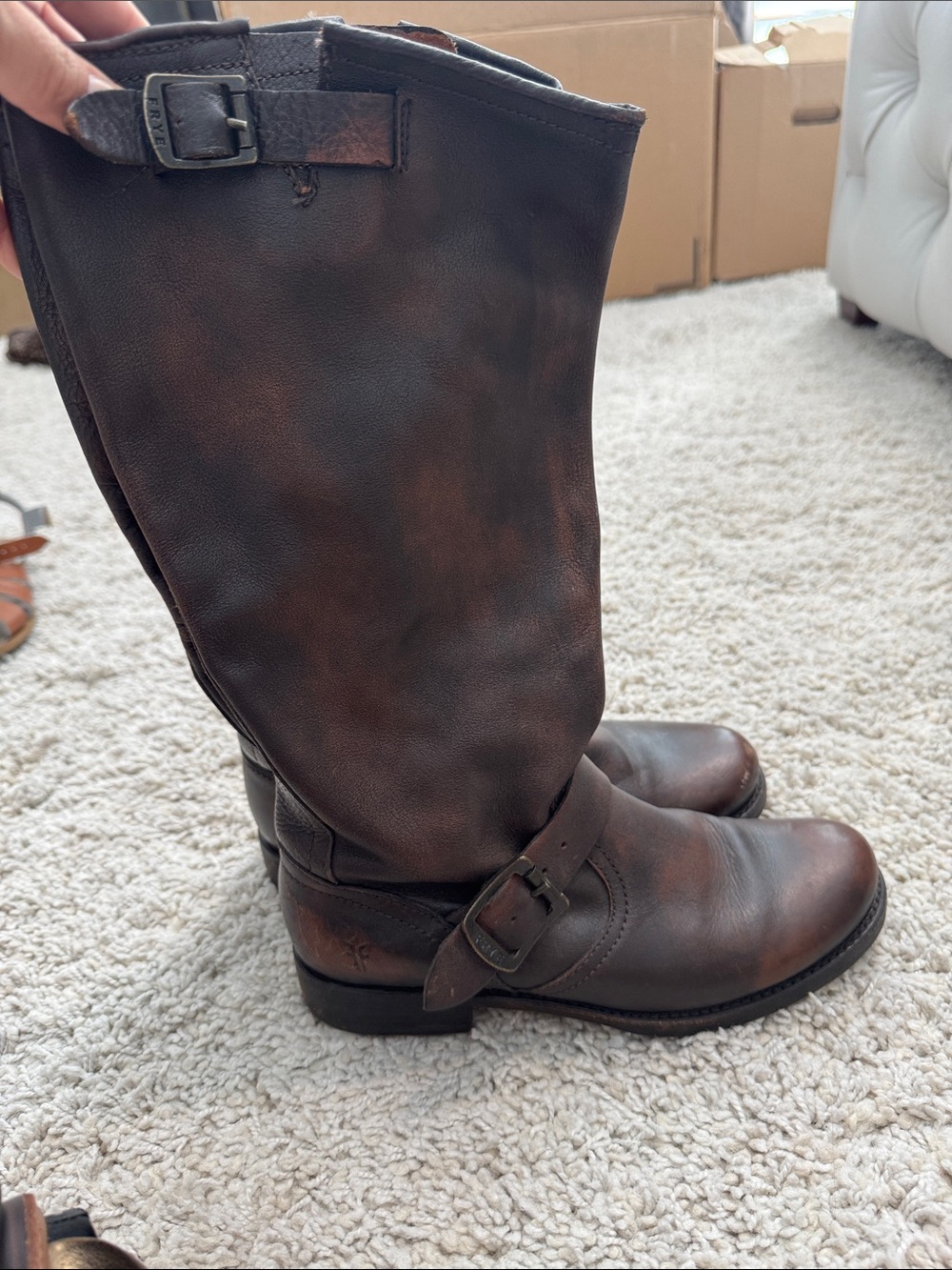 Frye Brown Leather Women's Combat Moto Boots W 8